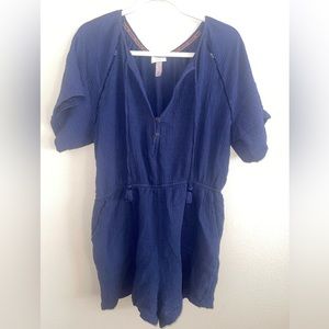 Knox Rose Navy Blue Short Sleeve V Neck‎ Romper w/Pockets size XL